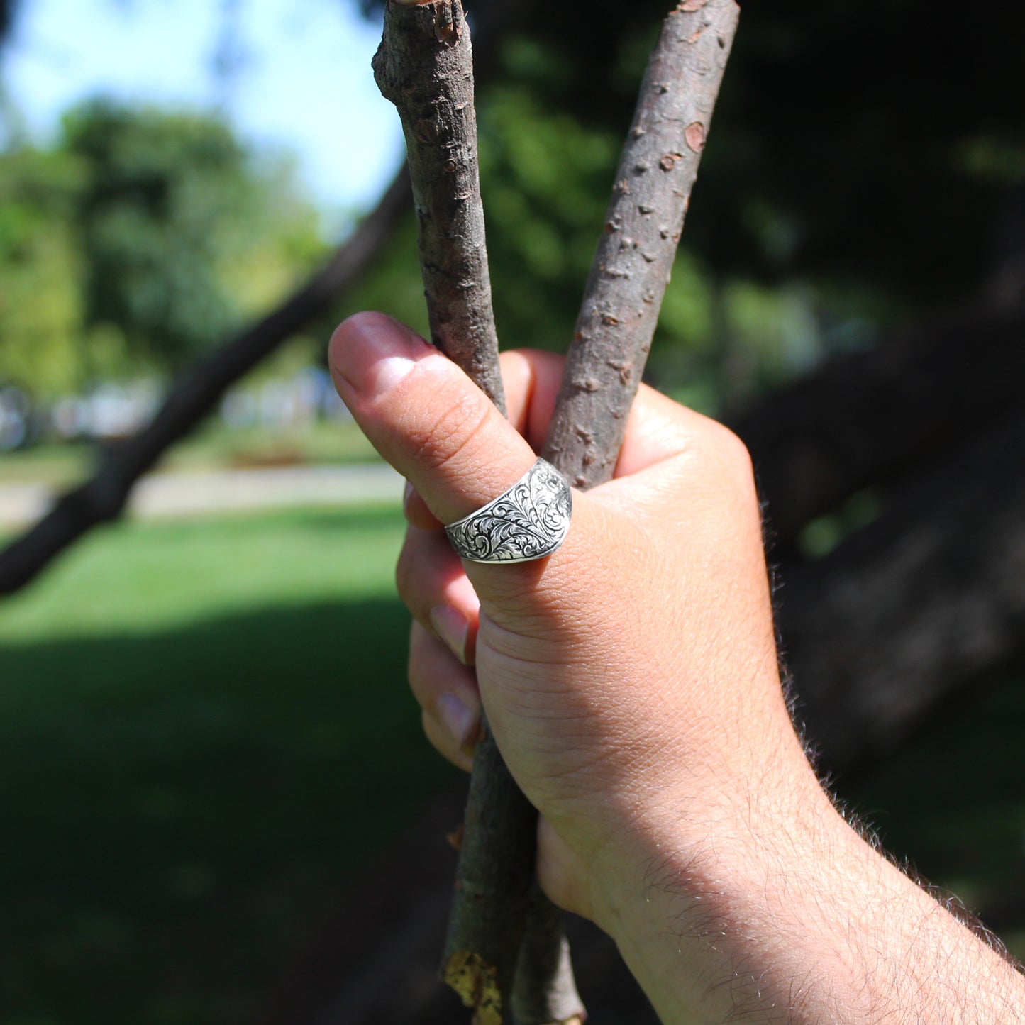 Kalem İşçilikli Zihgir Modeli 925 Ayar Gümüş Kaplama Erkek Yüzük